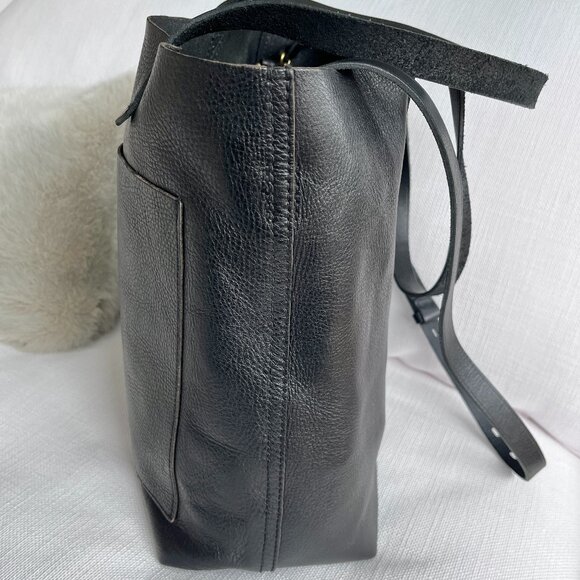 Madewell Medium Transport Tote Black Leather Open Top Shoulder Bag Classic - Picture 6 of 14